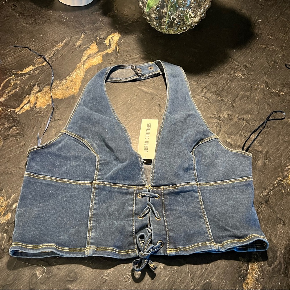 Urban outfitters denim lace up crop top